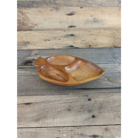Vintage Monkey Pod Leaf Shaped Three Section Dish / Boho decor - Picture 1 of 10